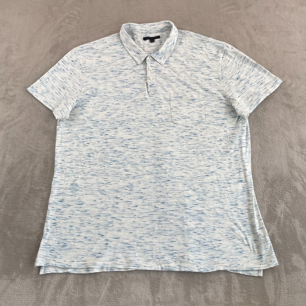 John Varvatos USA‎ Polo Shirt Men 2XL Heather Withe Blue Slub Short Sleeve